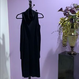 Lauren Hansen black high neck, cold shoulder dress